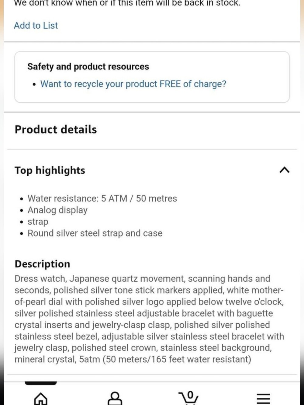 DKNY Silver Tone Women's Crystal Accent Bracelet Watch with Mother-of-Pearl Dial - Picture 3 of 8